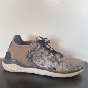Nike velvety shoes - great for fall or winter. Comfy.  For jeans or yoga pants